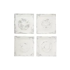 Set of 4 White Fiberglass Vintage Floral Wall Decor, 19" x 19"