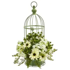 19" Cream Daisy Arrangement in Decorative Bird Cage