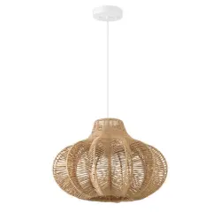 Hello Honey&reg; 17.75" Natural Boho Handwoven Paper Rope & Metal Ceiling Pendant Lamp