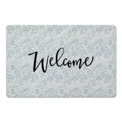 Welcome Dainty Floral Floor Mat Blue