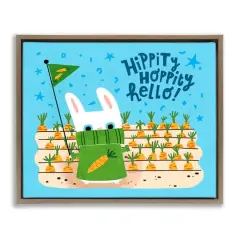 Stupell Industries Hippity Hoppity Hello Bunny Floater Framed Art Brown