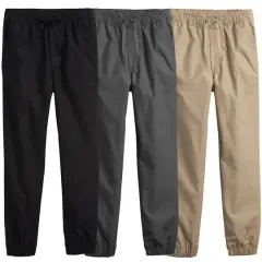 Galaxy by Harvic Boy's Slim Fitting Cotton Stretch Classic Twill Joggers 3 Pack Black/Gray/Khaki