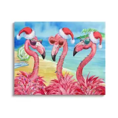 Stupell Industries Holiday Lights Flamingos Beach Canvas Wall Art
