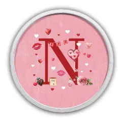 20" Valentine Things White Framed Round Monogram Print N