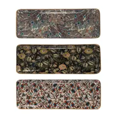 Hello Honey&reg; 13" Abstract Print & Earthy Foliage Metal Tray, 3ct.