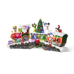 Glitzhome&reg; 20" Lighted Christmas Santa Train Resin Village with Movement and Music