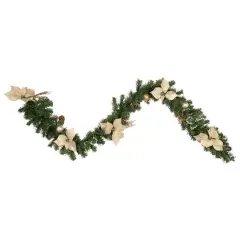 Pre-Decorated Gold Poinsettia Pine Cone & Ball Artificial Garland, Unlit