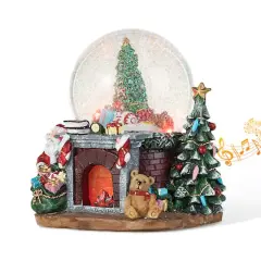 Glitzhome&reg; 7.75" Lighted Musical Christmas Tree on Fireplace Waterglobe