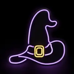 15" Purple LED Neon Style Witch Hat Halloween Window Silhouette