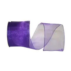 JAM Paper 2.5" x 25yd. Sheer Wired Ribbon Purple