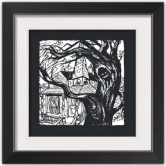 Haunted House Halloween Print in Black Frame