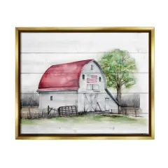 Stupell Industries Rustic Americana Barn Floater Framed Art Gold