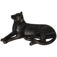 13" Black Laying Leopard Sculpture