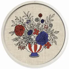 20" x 20" Red, White & Blue Florals Round Framed Print