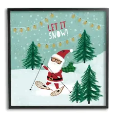 Stupell Industries Let It Snow Santa Snowshoeing Framed Giclee Art Black
