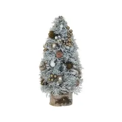 Hello Honey&reg; 12.25" Frosted Ornaments, Pinecones & Glitter Christmas Tree with Wood Slice Base