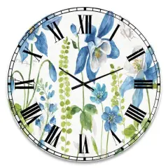 Designart 'Bluebell And Columbine Wild Flowers With Butterfly Traditional Wall Clock