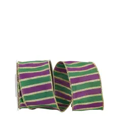 Reliant 2.5" x 10yd. Dupioni Wired Mardi Gras Stripe Ribbon