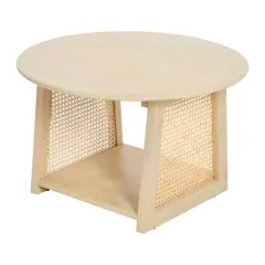 Hello Honey&reg; 26" Bohemian Wood Coffee Table with Woven Cane Sides Blonde Finish