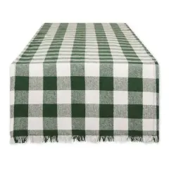 DII&reg; 72" Heavyweight Check Fringed Table Runner Hunter Green