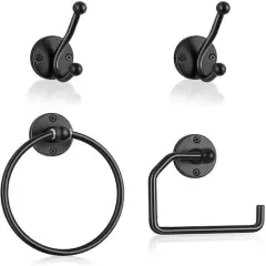 Stainless Steel Towel Ring & Toilet Paper Holder Set Black