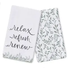 Relax Refresh Renew Tea Towel Set Green and White