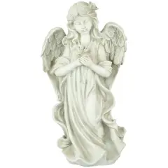 17" Peaceful Angel Holding a Rose Outdoor Garden Statue