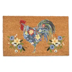 Blue Floral Rooster Collage Doormat