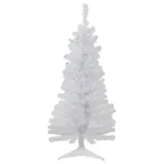4ft. Pre-Lit White Rockport Pine Artificial Christmas Tree, Green Lights