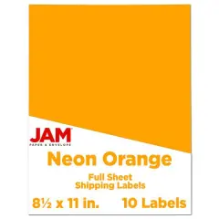 JAM Paper Shipping Labels, 8.5" x 11" Neon Orange