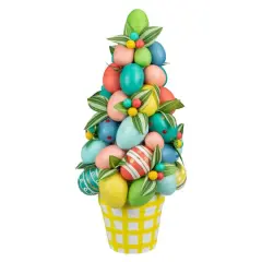17" Colorful Easter Egg Tree in Yellow Gingham Pot