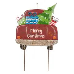 Glitzhome&reg; 32" Christmas Rusty Metal Truck Yard Stake