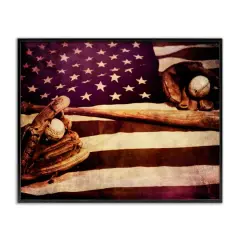 Stupell Industries American Flag Stripes Stars Baseball Mitt Sports Motif Framed Giclee Art Black
