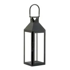 15" Sleek Black Metal Manhattan Candle Lantern with Handle