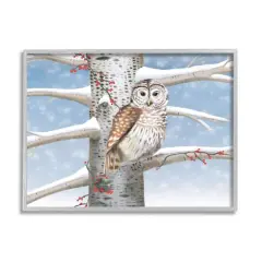 Stupell Industries Snowy Birch Tree Owl Framed Giclee Art Gray