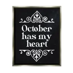 Stupell Industries Black October Has My Heart Framed Floater Canvas Wall Art Gray