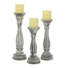 White Distressed Wood Traditional Candle Holder Set, 3ct.