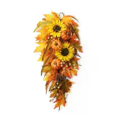 Glitzhome&reg; 26" Sunflower Pumpkin Leaf Swag