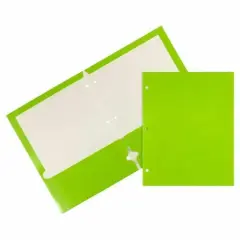 JAM Paper 9.5" x 11.5" Glossy 3-Hole Punch Folders, 12ct. Lime Green
