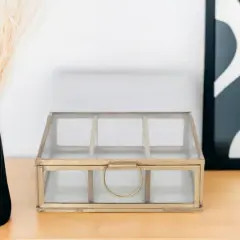 Hello Honey&reg; Small Brass Metal & Glass 3 Compartment Box