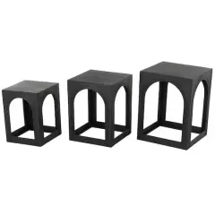 Metal Nested Accent Table with Small Arched Cutouts Set Black