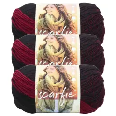 3 Pack Lion Brand&reg; Scarfie&reg; Yarn Cranberry/Black