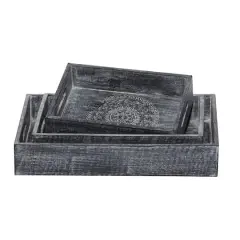 Black Mango Wood Traditional Tray Set