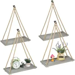 NEX&trade; 16" Gray Green Hanging Rope Wood Wall Shelves, 4ct.
