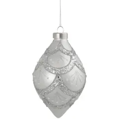 5" Glittered Silver Glass Finial Christmas Ornament