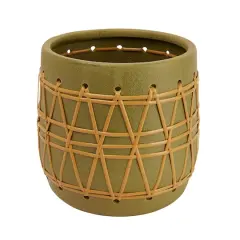 Hello Honey&reg; 10.5" Green Stoneware Planter with Woven Design