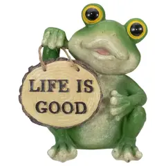 9" Green Life is Good Frog Outdoor Garden Statue