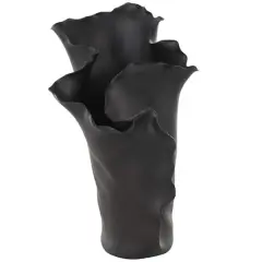 Black 16" Ceramic Floral Abstract Vase