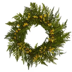 24" Mixed Fern & Forsythia Artificial Wreath