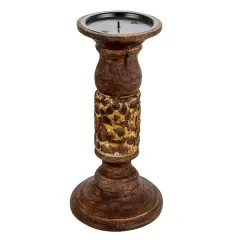 Hello Honey&reg; 5" Natural Carved Wood Candle Holder
